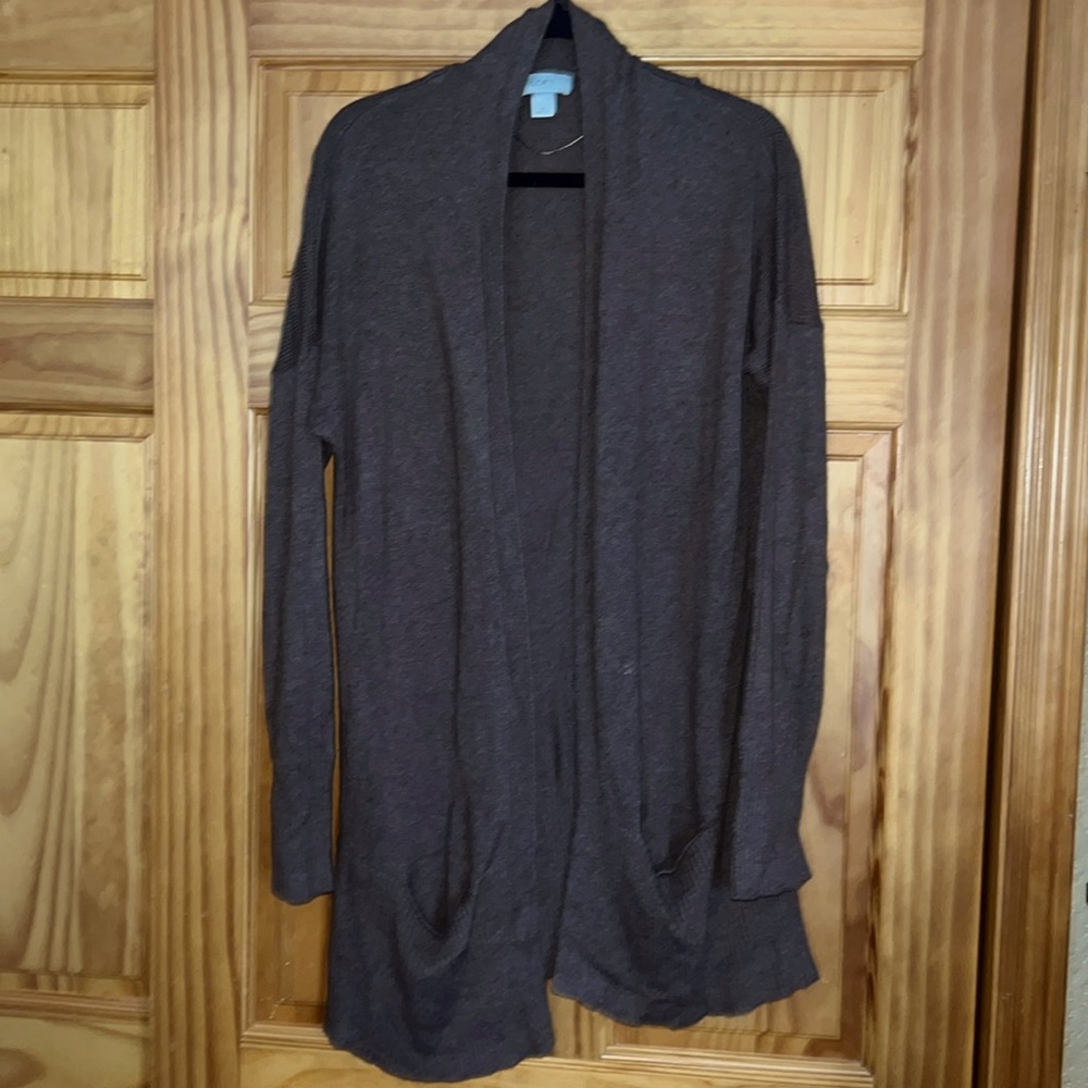 LOFT Brown Open Front Long Cardigan with Pockets [Size XL]